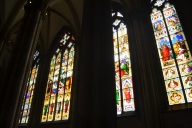 Beautiful stained glass windows in the cathedral in Cologne.